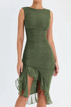 Olivia | Women’s Sleeveless Midi Dress | Ruched Detail Asymmetrical Hem Wedding Guest Dress-Women Dress-Eltrendio