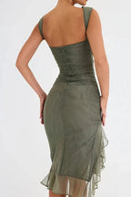 Olivia | Women’s Sleeveless Midi Dress | Ruched Detail Asymmetrical Hem Wedding Guest Dress-Women Dress-Eltrendio