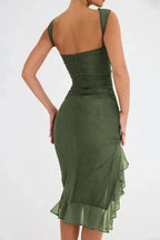 Olivia | Women’s Sleeveless Midi Dress | Ruched Detail Asymmetrical Hem Wedding Guest Dress-Women Dress-Eltrendio