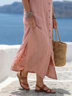 Penelope | Women's Button Front Maxi Dress | Sleeveless Hooded Resort Holiday Dress-Women Dress-Eltrendio