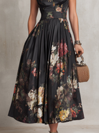 Penelope | Women's Floral Print Midi Dress | Keyhole Neck Wedding Guest Dress-Women Dress-Eltrendio
