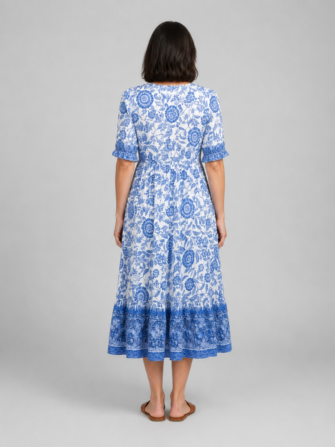 Penelope | Women’s Midi Dress | Floral Print Tiered Holiday-Women Dress-Eltrendio