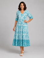 Penelope | Women’s Midi Dress | Floral Print Tiered Holiday-Women Dress-Eltrendio