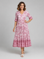 Penelope | Women’s Midi Dress | Floral Print Tiered Holiday-Women Dress-Eltrendio