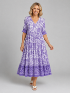 Penelope | Women’s Midi Dress | Floral Print Tiered Holiday-Women Dress-Eltrendio