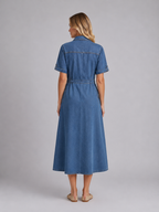 Phoebe | Women’s Midi Dress | Collared Button Front Pocket-Women Dress-Eltrendio