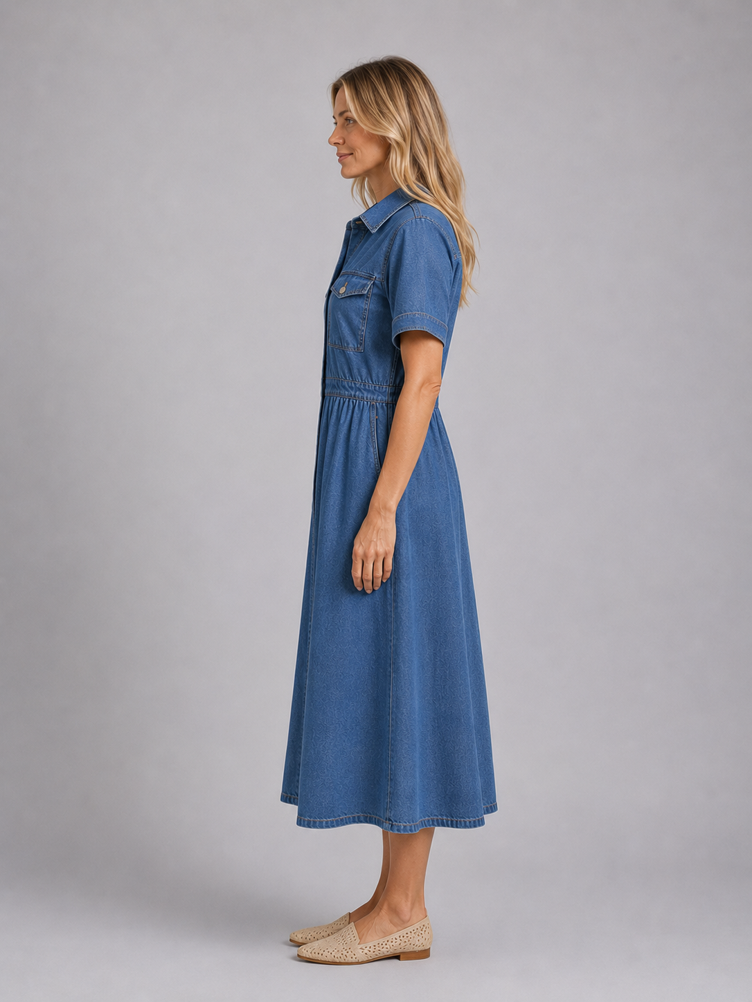 Phoebe | Women’s Midi Dress | Collared Button Front Pocket-Women Dress-Eltrendio