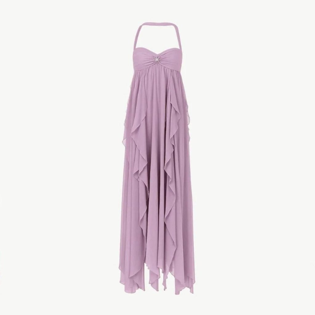 Poppy | Women’s Halter Maxi Dress | Draped Layered Panels Wedding Guest Dress-Women Dress-Eltrendio