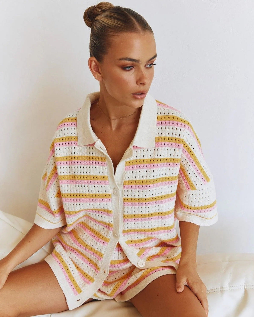 Poppy | Women’s Two Piece Set | Striped Shirt Shorts-Women Outfit Set-Eltrendio