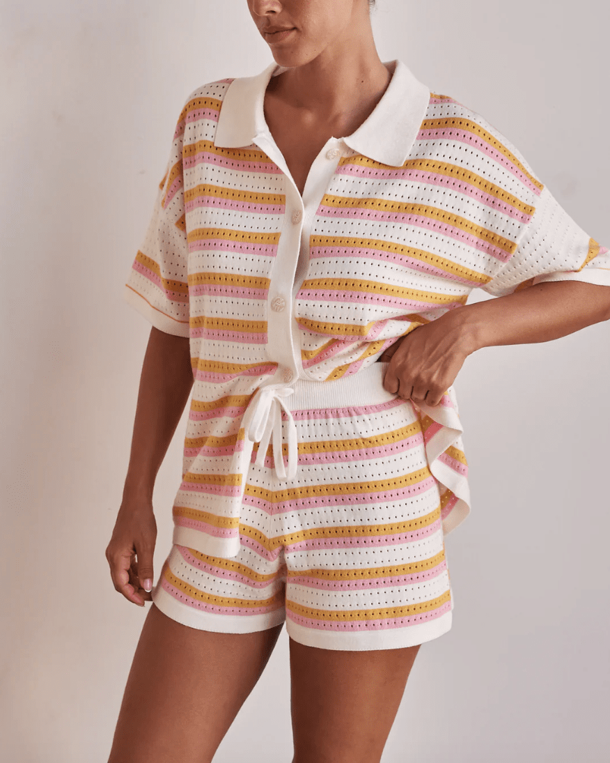 Poppy | Women’s Two Piece Set | Striped Shirt Shorts-Women Outfit Set-Eltrendio
