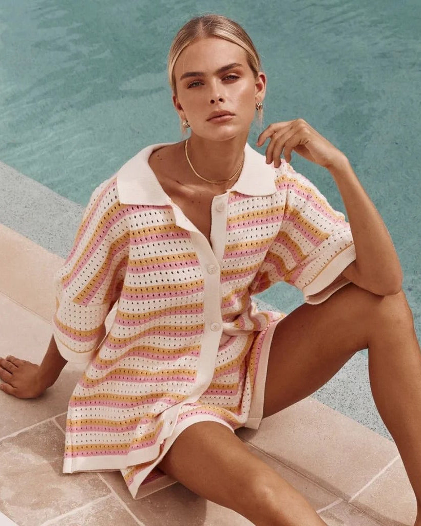 Poppy | Women’s Two Piece Set | Striped Shirt Shorts-Women Outfit Set-Eltrendio