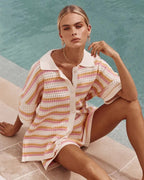 Poppy | Women’s Two Piece Set | Striped Shirt Shorts-Women Outfit Set-Eltrendio
