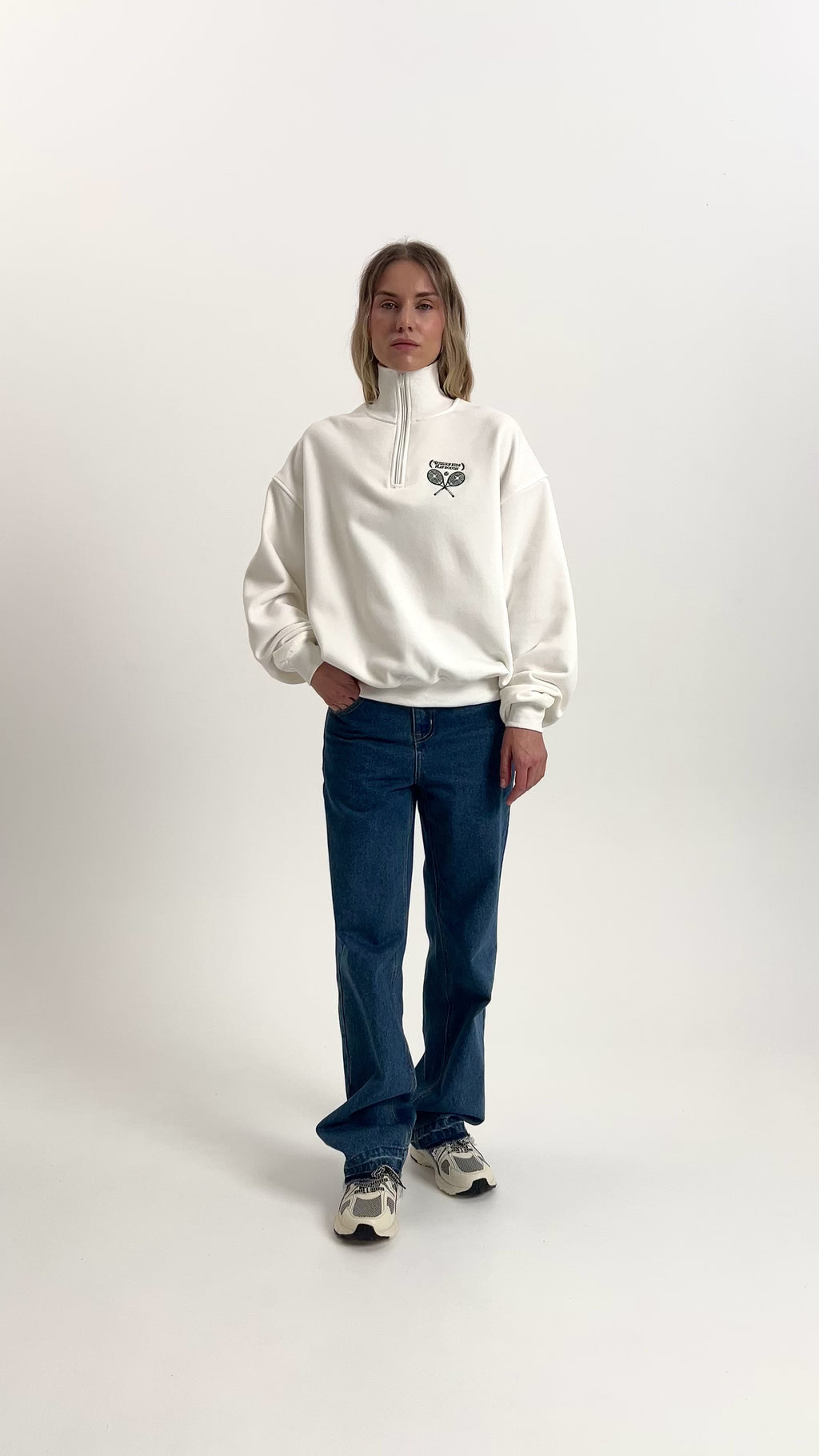 Ethan | Unisex Half Zip Sweatshirt | Oversized Cropped Graphic Style