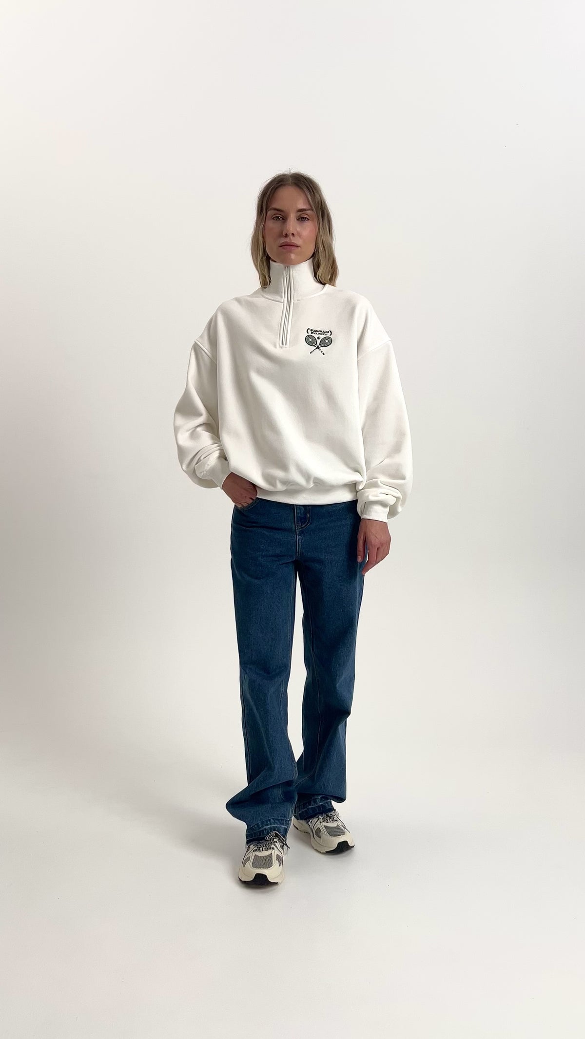 Ethan | Unisex Half Zip Sweatshirt | Oversized Cropped Graphic Style