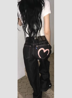 Riley | Women's Wide Leg Jeans | Heart Pocket Contrast Stitching-Eltrendio