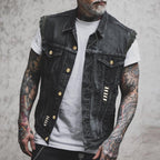 Riverside | Men’s Sleeveless Denim Vest | Button Front Distressed Detail Casual Wear-Men Vest-Eltrendio