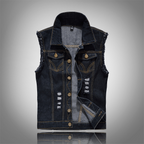 Riverside | Men’s Sleeveless Denim Vest | Button Front Distressed Detail Casual Wear-Men Vest-Eltrendio