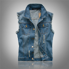 Riverside | Men’s Sleeveless Denim Vest | Button Front Distressed Detail Casual Wear-Men Vest-Eltrendio