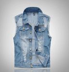 Riverside | Men’s Sleeveless Denim Vest | Button Front Distressed Detail Casual Wear-Men Vest-Eltrendio