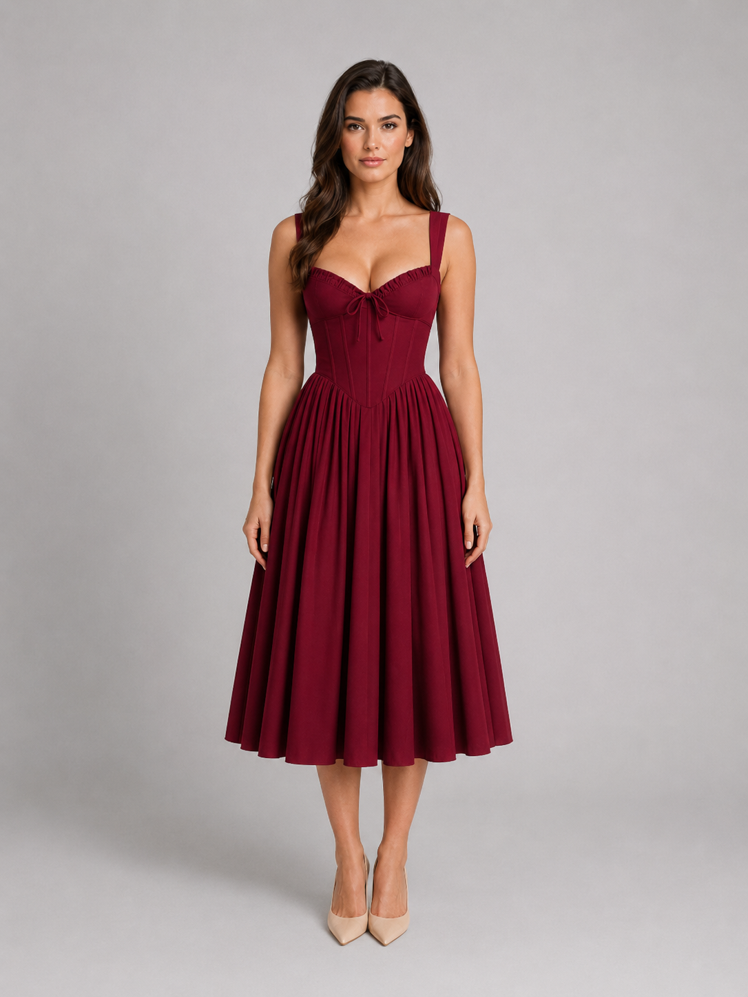 Rosalie | Women’s Midi Dress | Corset Sweetheart Wedding Guest-Women Dress-Eltrendio
