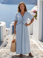 Rosalind | Women's Twist Front Maxi Dress | V Neck Seaside Holiday Dress-Women Dress-Eltrendio
