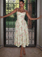 Rose | Women’s Floral Print Midi Dress | Strappy Wedding Guest Dress-Women Dress-Eltrendio