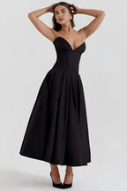 Rose | Women’s Strapless Midi Dress | Sweetheart Neckline Pleated Skirt Evening Dress-Women Dress-Eltrendio