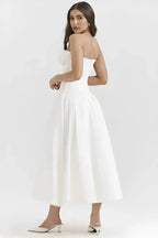 Rose | Women’s Strapless Midi Dress | Sweetheart Neckline Pleated Skirt Evening Dress-Women Dress-Eltrendio