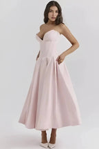 Rose | Women’s Strapless Midi Dress | Sweetheart Neckline Pleated Skirt Evening Dress-Women Dress-Eltrendio