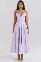Rose | Women’s Strapless Midi Dress | Sweetheart Neckline Pleated Skirt Evening Dress-Women Dress-Eltrendio