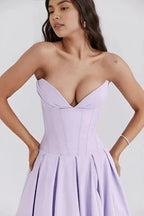 Rose | Women’s Strapless Midi Dress | Sweetheart Neckline Pleated Skirt Evening Dress-Women Dress-Eltrendio