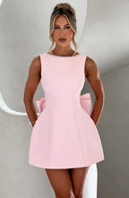 Rosemary | Women's Pearl Trim Mini Dress | Sleeveless Bow Detail Wedding Guest Dress-Women Dress-Eltrendio