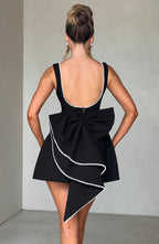 Rosemary | Women's Pearl Trim Mini Dress | Sleeveless Bow Detail Wedding Guest Dress-Women Dress-Eltrendio