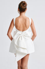 Rosemary | Women's Pearl Trim Mini Dress | Sleeveless Bow Detail Wedding Guest Dress-Women Dress-Eltrendio