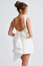 Rosemary | Women's Pearl Trim Mini Dress | Sleeveless Bow Detail Wedding Guest Dress-Women Dress-Eltrendio