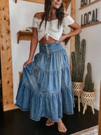 Savannah | Women’s Maxi Skirt | Tiered Button Front-Women Skirt-Eltrendio