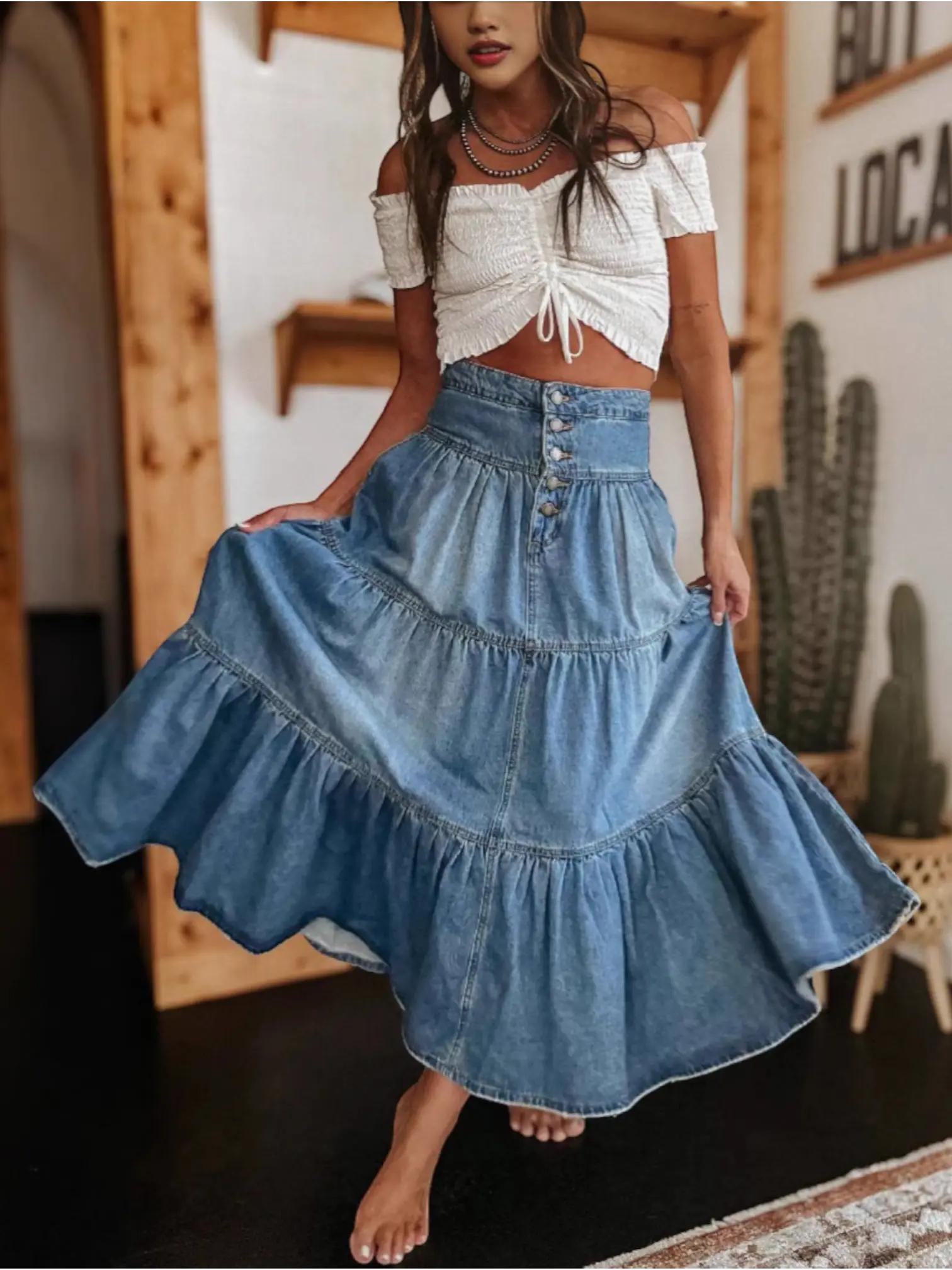 Savannah | Women’s Maxi Skirt | Tiered Button Front-Women Skirt-Eltrendio