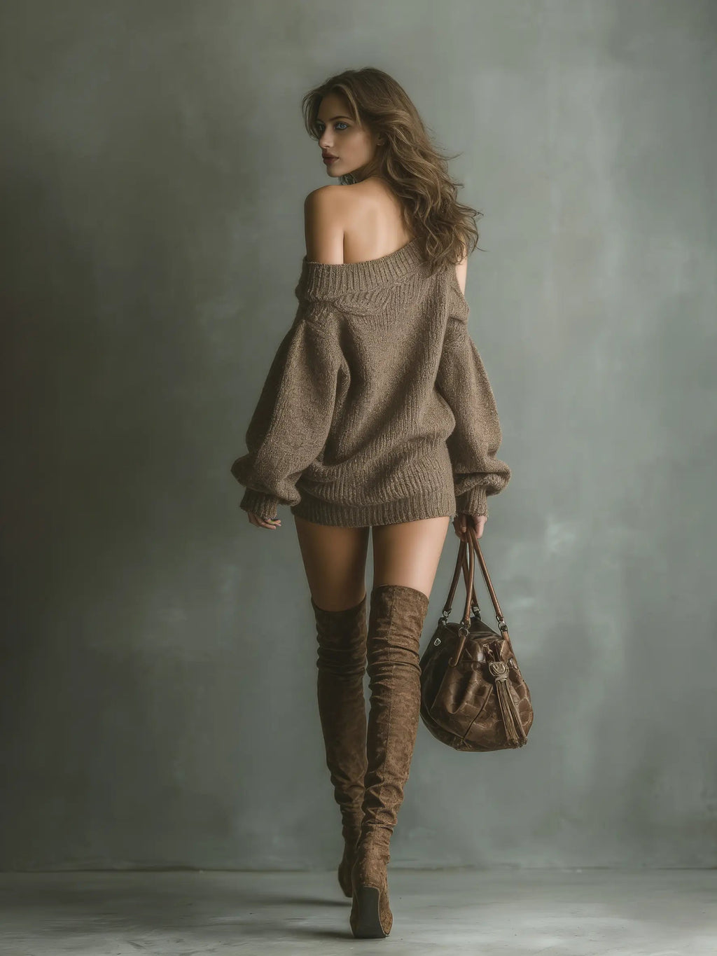 Savannah | Women’s Off Shoulder Mini Dress | Long Sleeve Sweater-Women Dress-Eltrendio