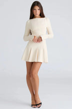 Scarlett | Women’s Long Sleeve Mini Dress | Flared Skirt Wedding Guest Wear-Women Dress-Eltrendio