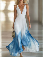 Seraphina | Women’s Maxi Dress | Plunge Neck Pleated Skirt-Women Dress-Eltrendio