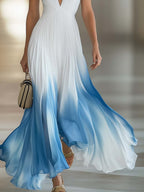 Seraphina | Women’s Maxi Dress | Plunge Neck Pleated Skirt-Women Dress-Eltrendio