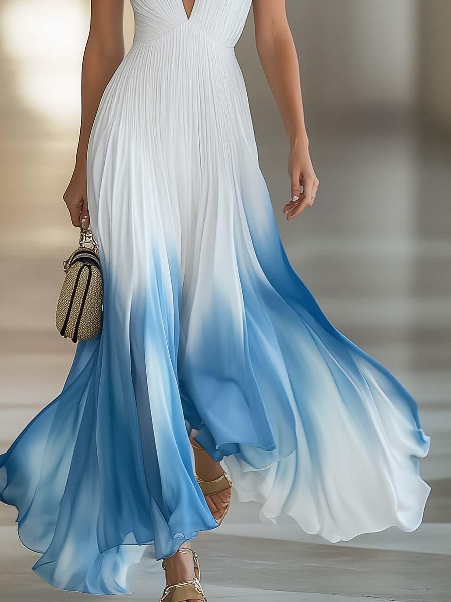 Seraphina | Women’s Maxi Dress | Plunge Neck Pleated Skirt-Women Dress-Eltrendio