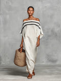 Serena | Women’s Maxi Dress | Off Shoulder Batwing Striped-Women Dress-Eltrendio