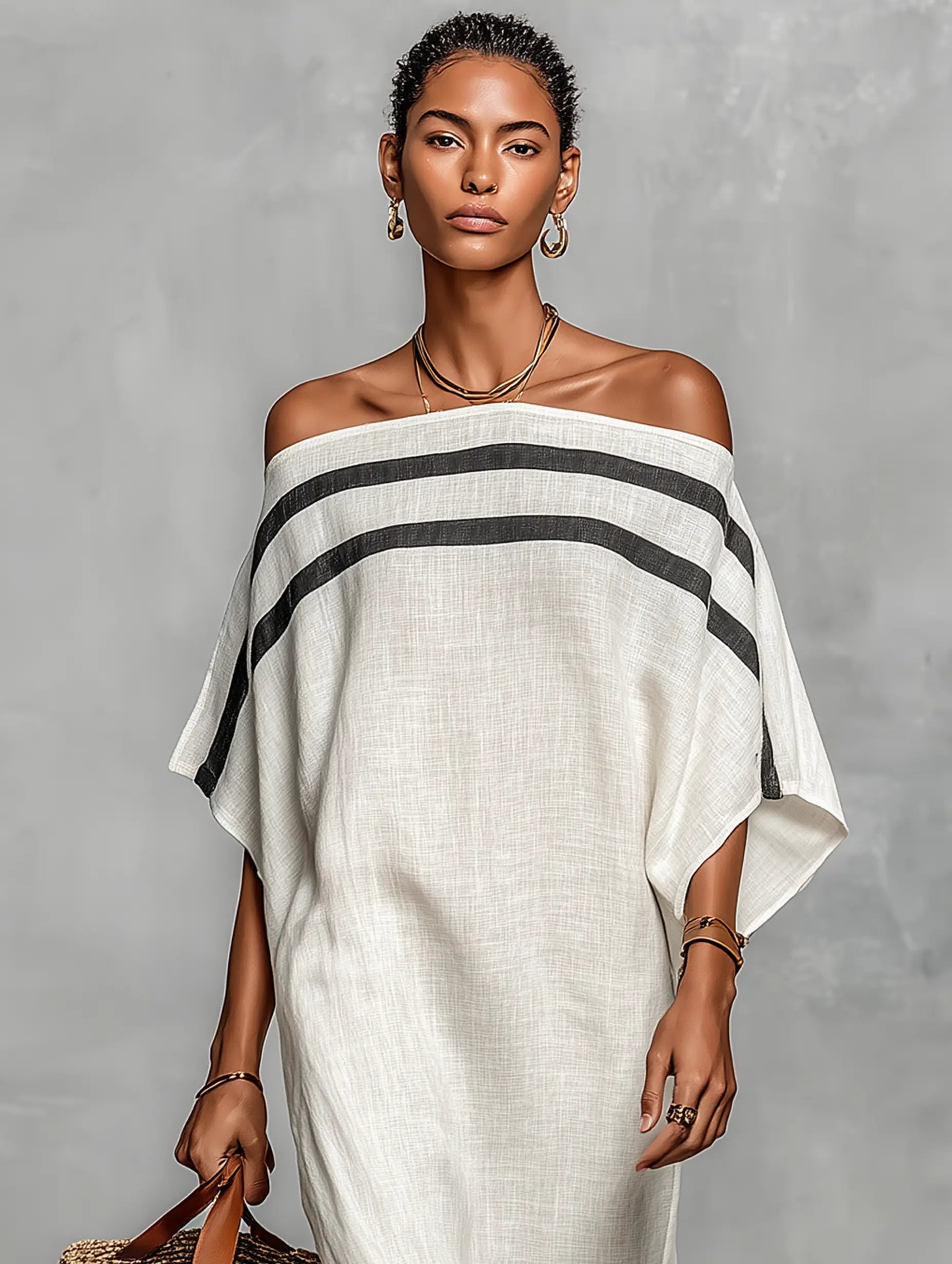 Serena | Women’s Maxi Dress | Off Shoulder Batwing Striped-Women Dress-Eltrendio