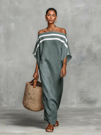 Serena | Women’s Maxi Dress | Off Shoulder Batwing Striped-Women Dress-Eltrendio