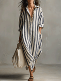 Sienna | Women’s Maxi Dress | Striped Collared Shirt-Women Dress-Eltrendio