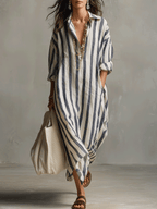 Sienna | Women’s Maxi Dress | Striped Collared Shirt-Women Dress-Eltrendio