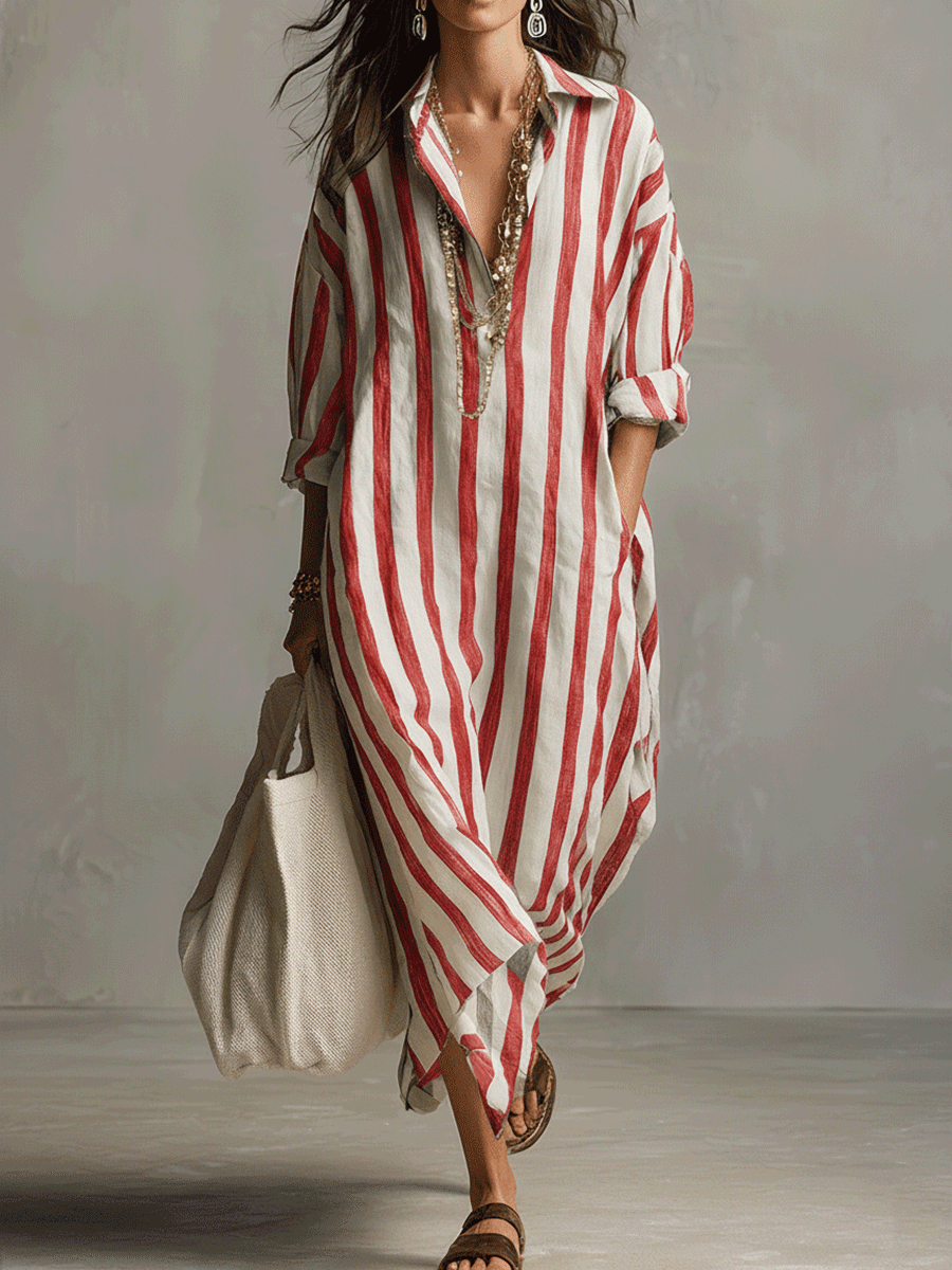 Sienna | Women’s Maxi Dress | Striped Collared Shirt-Women Dress-Eltrendio