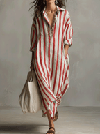 Sienna | Women’s Maxi Dress | Striped Collared Shirt-Women Dress-Eltrendio