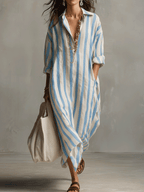 Sienna | Women’s Maxi Dress | Striped Collared Shirt-Women Dress-Eltrendio